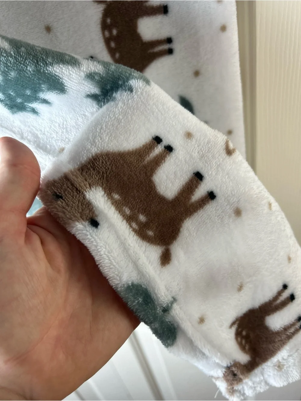 Parent's Choice Deer Tree Baby Blanket Fawn White Brown Green Polka Dots